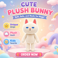Boneka Kucing Putih Custom OEM, Boneka Hewan Kartun Berkaki Panjang dengan Wajah Tertidur Bersulam, Produsen MOQ Rendah