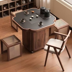 Mesa de Té Moderna de Madera Maciza con Forma de Trébol de Cuatro Hojas, 68x68 cm, con Almacenamiento, para Sala de Estar u Oficina - Product Image 1