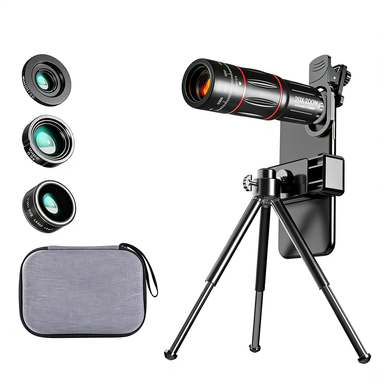 28X Telephoto Zoom Lens with Wide Angle Macro Fisheye for Universal Compatibility HD Black Phone