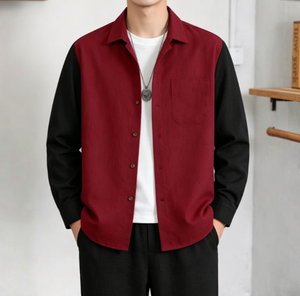 Traje Casual de Dos Piezas para Invitados de <span class=keywords><strong>Boda</strong></span>, Camisa Texturizada con Cuello en Contraste, Pantalones de Vestir Rectos - Product Image 2