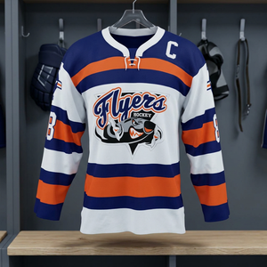 Maillot de hockey sur glace Flyers unisexe sans manches col en V anti-humidité séchage rapide 100% polyester motif rayé Capitaine C Numéro 8 - Product Image 1