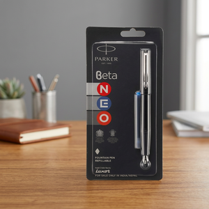 Stylo plume Parker Beta Neo Chrome Trim, ensemble de 3 pièces, corps noir avec 1 cartouche d'encre bleue, cadeau unique pour les employés - Product Image 3