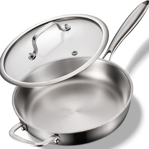 กระทะสแตนเลสสามชั้นพร้อมฝาปิด ทรงกลม ทนทาน ใช้กับเตาได้ - Product Image 1