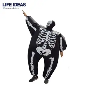 Costume gonflable drôle de fête d'halloween avec squelette de crâne noir