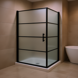 <b>Black</b> Tempered Glass Shower Door 31.9x76.8 Inch Frost Design Sliding With <b>Frame</b> 8mm Thickness - Product Image 2