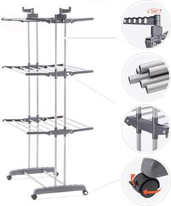 Soporte portátil de acero inoxidable de 3 capas, tendedero de secado de ropa, organización de almacenamiento en el hogar, accesorios para secadora de ropa - Product Image 6