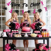 Born to Cheer Banner-Set Cheerleading-Party-Dekorationen Cheer-Themen-Party-Dekoration Hot Pink Schwarz Glitzerpapier