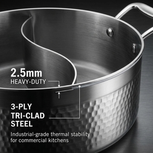 Olla caliente dividida de acero inoxidable de triple capa, poco profunda, martillada, con doble asa y tapa, para restaurante, tienda de hot pot y uso doméstico - Product Image 2