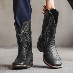 Wholesale Cheap Men's PU Cowboy Boots Slip-On <b>Autumn</b> Comfortable Midi Fashion Design Mexico Style - Product Image 1