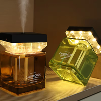 Diffuseur d'arômes carré en verre avec lumière LED chaude, humidificateur à brume fine pour huiles essentielles, machine à parfum de table pour la décoration intérieure