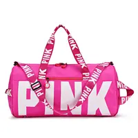 Bolsas de lona rosa de gran capacidad con logotipo personalizado para mujer, bolsa de viaje deportiva impermeable para gimnasio