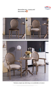 Fauteuil avec structure en bois, dossier en lin rembourré, coussin en éponge haute densité, pieds en bois vieilli pour salle à manger - Product Image 5