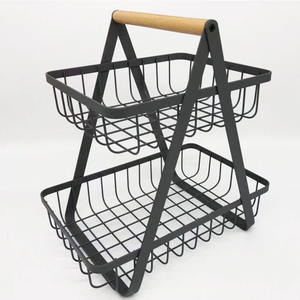 2 double layers metal wire basket storage rack with wooden