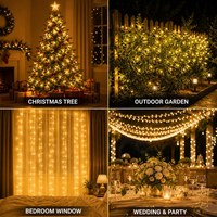 Guirlande lumineuse étanche IP44 de 10 m (33 pi) avec 100 LED, DC 31V, Ra85, 8 modes, solaire ou à brancher, blanc chaud, multicolore, pour décoration extérieure de Noël, OEM