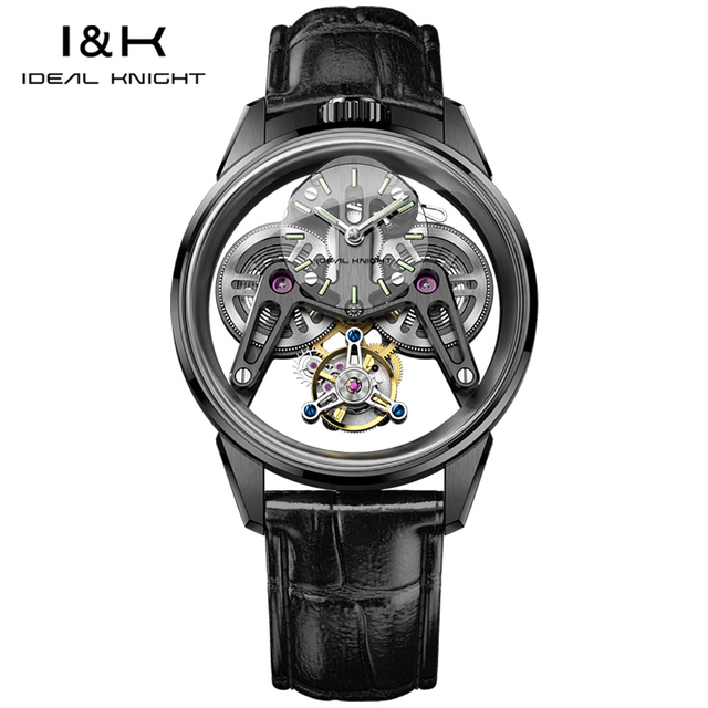 IDEAL KNIGHT 6801 Luxury Lover's Mechanical Watch Genuine Leather Strap Hollow Out Tourbillon Automatic Business Watch Factory