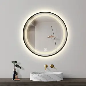 Wholesale New Design Simple Round Wall Mirror Wall Mounted LED Backlit Mirror For Hotel Home Decor