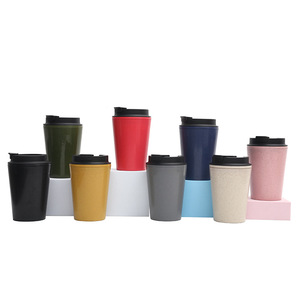 Wheat Straw Coffee Cup Mini Portable <b>Double</b> <b>Wall</b> Travel <b>Mug</b> Solid Color Set Three Piece - Product Image 1