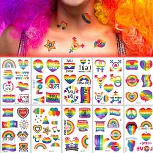 Pegatinas Decorativas Temporales LGBT, 10 Hojas de Tatuajes del Orgullo Arcoíris para Adultos y Niños - Product Image 2