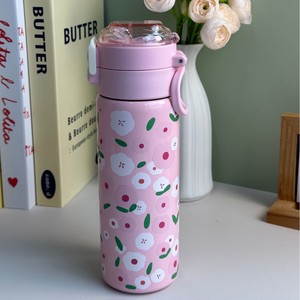Botella de Agua Portátil de Acero Inoxidable con Aislamiento al Vacío, Diseño de Dibujos Animados, 500 ml, 17 oz, con Doble Boquilla y Pajita para Beber Directo - Product Image 4