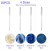 Aiguilles universelles domestiques en acier inoxydable pour machine à coudre, taille mixte, 20 pièces