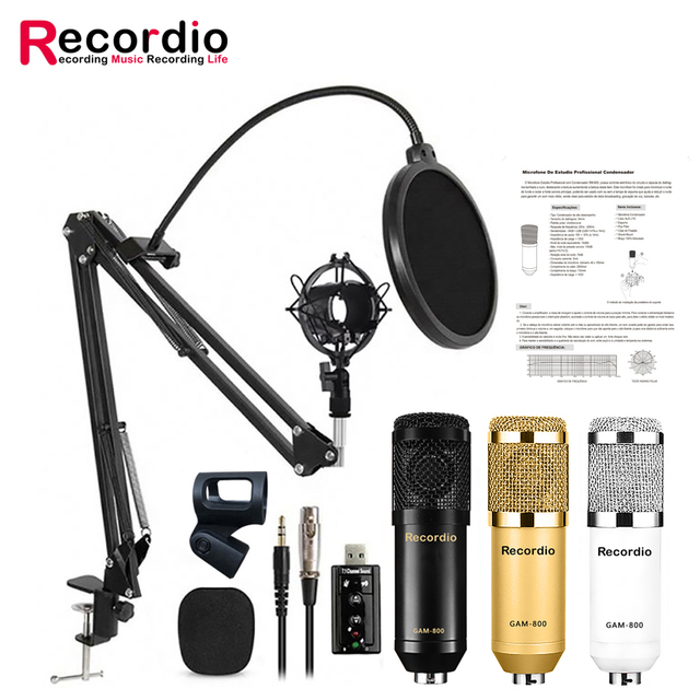 BM800 Wired Condenser Lavalier Microphone Smart Metal Stand LED Light for Vlogs Desktop Smartphone Use Wholesale