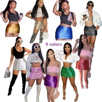 Tiktok Trend Womens Shiny Short Röcke 2022 Plissee Hot Sexy Schulmädchen Kurze Röcke Metallic Mini Leder Puffer Bubble Rock