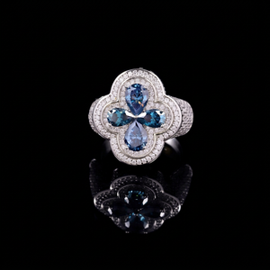 Bague en argent S925 sertie de diamants bleus moissanite, entièrement sertie de diamants, couleur D, VVS, bague ronde complète, hip hop, pour homme - Product Image 1