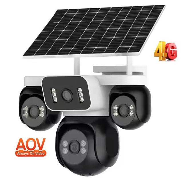 NKIWI AOV Solar Powered 8MP Smart CCTV Camera 4 Lenses Full Color Night Vision 4G Network Pan-Tilt Function Two-Way Audio Memory