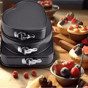 <span class=keywords><strong>Springform</strong></span> Bánh Pan Bộ 3 trái tim tròn vuông leakproof không dính Cheesecake chảo với có thể tháo rời dưới thép carbon bakeware - Product Image 6