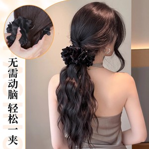 Peluca de cola de caballo con clip de plátano, extensiones de cabello ondulado largo para mujer, diseño elegante de flores para uso diario - Product Image 4