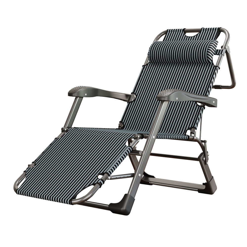 Silla de tela con rayas y marco negro