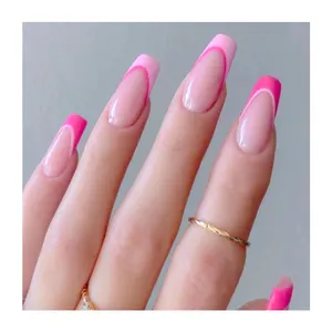 Faux ongles à presser <span class=keywords><strong>French</strong></span> <span class=keywords><strong>Manucure</strong></span> Rose, forme <span class=keywords><strong>ballerine</strong></span> cercueil, taille moyenne, extra longs, faciles à poser, durables, détachables, personnalisables - Product Image 1