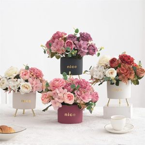 Bouquet d'hortensias décoratifs, fausses fleurs de camélia pour la maison, la table du salon, fleurs artificielles, fausses pivoines, fleurs en soie - Product Image 5