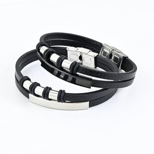 Fashion Men Bracelet Geometric Multilayer Handmade Braided Bracelet Stainless Steel <b>Leather</b> Bracelet <b>Jewelry</b> - Product Image 5