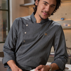 Chuyibang ชุดครัวแขนยาวสีดำไฮเอนด์สำหรับผู้ชายชุดทำงานด้านบนสำหรับร้านอาหารตะวันตกและบาร์สำหรับทำอาหาร - Product Image 2