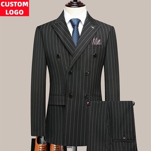Traje <span class=keywords><strong>de</strong></span> <span class=keywords><strong>Hombre</strong></span> a Rayas Personalizado, Doble Botonadura, Corte Entallado, Estilo Británico, <span class=keywords><strong>para</strong></span> Negocios, Bodas, Traje <span class=keywords><strong>de</strong></span> Novio - Product Image 2