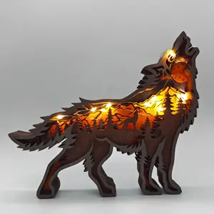뜨거운 판매 나무 늑대 조각 소박한 가정 장식 동물