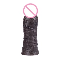 Manchon de pénis creux en silicone liquide noir pour hommes, jouet sexuel portable pour l'agrandissement du pénis, à utiliser avec un anneau pénien pour les rapports sexuels