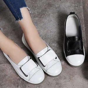 Zapatos planos versátiles para <span class=keywords><strong>mujer</strong></span>, calzado de cuero genuino sin cordones, informales, de Color sólido, para exteriores, para trabajo, color blanco, primavera y otoño, <span class=keywords><strong>2022</strong></span> - Product Image 2