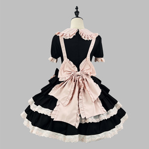 Lolita Maid Dress Black Pink With Ruffles And Bow For Cosplay Costume Anime Role Play Spring 2025 - Product Image 1