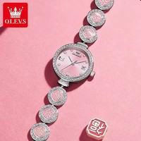 Montre-bracelet à quartz OLEVS pour femme, diamant rose, montre originale pour femme, bracelet rose élégant, montre habillée pour femme