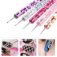5 Pièces Ensemble Gel UV Peinture D'art D'ongle Stylo Acrylique Cristal Poignée 2 Voies Brosse Salon Décoration Manucure Nail Art dessin stylo
