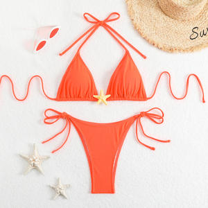 Mayo denizyıldızı mayo kadınlar katı Strappy Beachwear mayo seksi düşük belli Bikini seti - Product Image 3