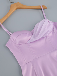 Robe trapèze élégante et décontractée pour femme, col licou, bretelles spaghetti, détail volant classique, couleur unie, longueur genou, taille haute, <span class=keywords><strong>Ted</strong></span> Jourey's Front - Product Image 5