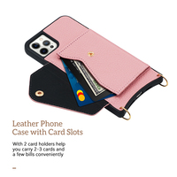 Étui de téléphone à bandoulière en cuir véritable texturé grain de galet, style moderne tendance, pour iPhone 18 Pro Max Duo