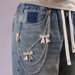 Cadena de cintura estilo hip hop unisex de aleación de zinc con colgante de lazo metálico de varias capas Yueli para uso diario. - Product Image 1