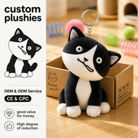Porte-clés en peluche chat noir et blanc, accessoire de sac félin personnalisé pour la vente au détail d'articles pour animaux de compagnie, usine OEM