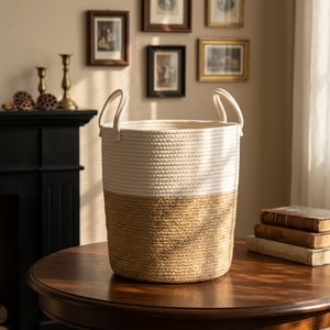 Rectangle Cotton Rope Storage <b>Basket</b> Woven Foldable Organizer Bin with Handles for Home Laundry Bathroom - Product Image 3