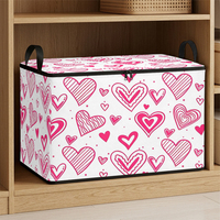 Panier de rangement pliable en polyester avec imprimé cœur, avec couvercle et poignées, panier à linge en tissu pour la maison et la chambre
