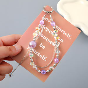 Butterfly Crystal Hand Beaded Mobile Phone Chain Fairy Keychain Creative Cell Phone Case Lanyard Customizable Color Design
